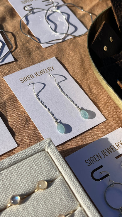 AQUAMARINE GEM THREADER EARRINGS