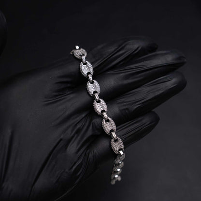 Moissanite Puffed Mariner Link Bracelet 925 Sterling Silver