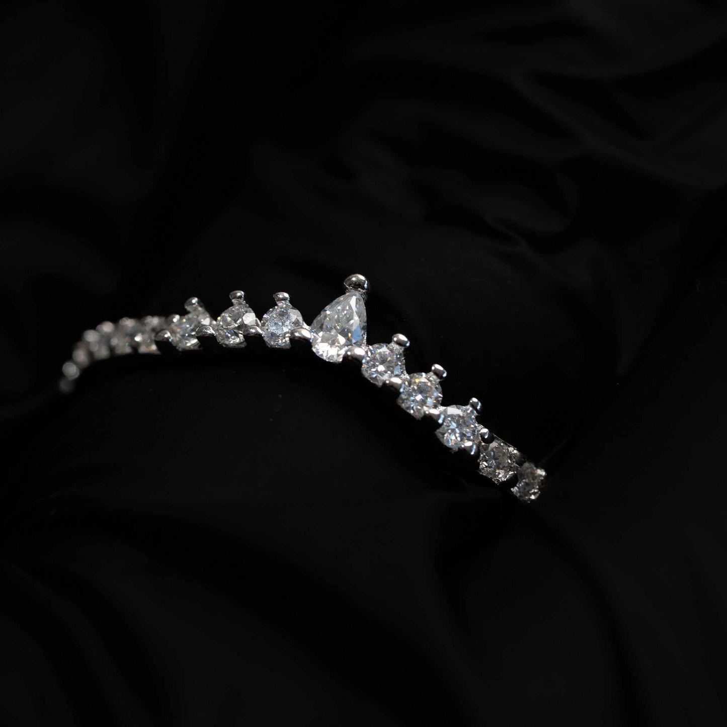 Curved Tear Drop 925 Sterling Silver Moissanite Stacking Women Wedding Band