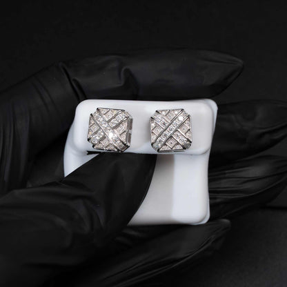 Moissanite Square Stud Earrings 925 Sterling Silver Screw Back