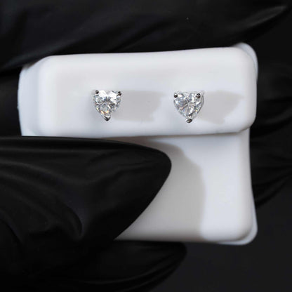Moissanite Heart Stud Earrings 925 Sterling Silver Screw Back