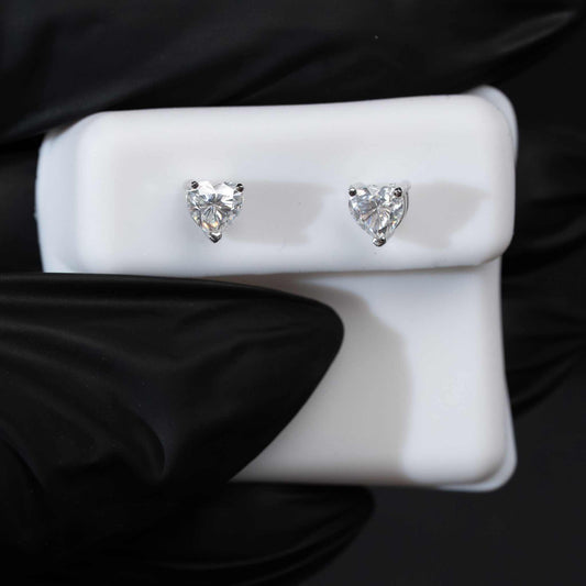 Moissanite Heart Stud Earrings 925 Sterling Silver Screw Back