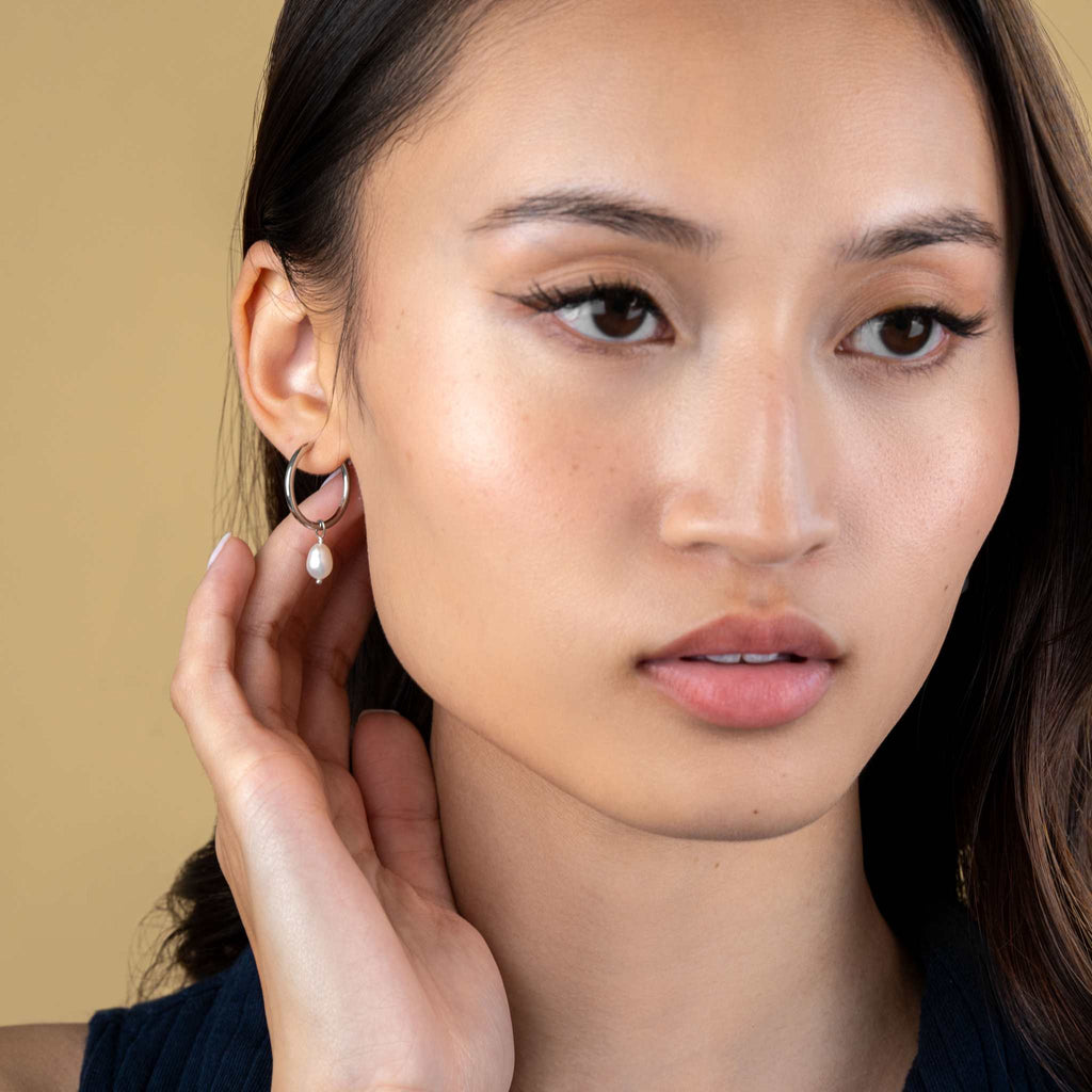 Pearl Huggie Hoops