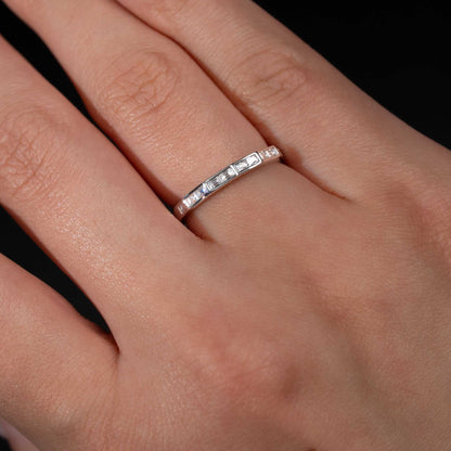Moissanite Solid 925 Sterling Silver Half Eternity Baguette Ring Baguette Cut Women Band