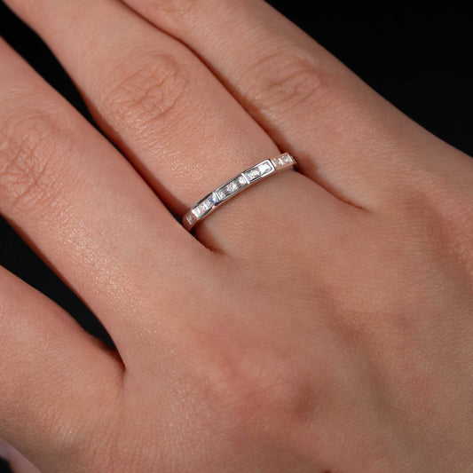 Moissanite Solid 925 Sterling Silver Half Eternity Baguette Ring Baguette Cut Women Band