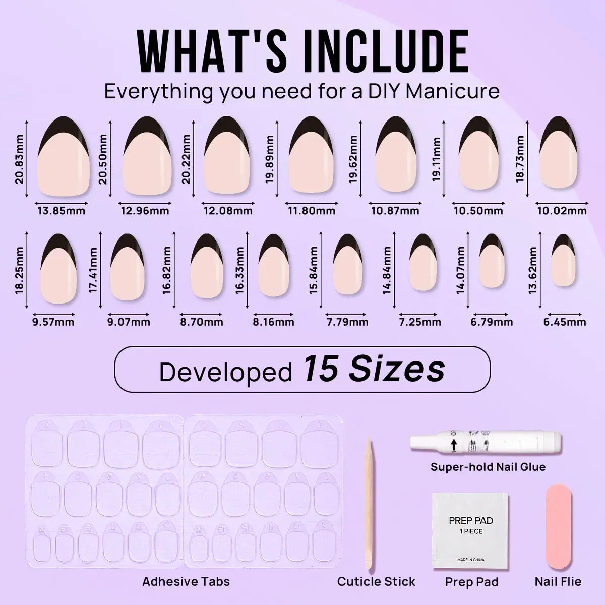 Black French Almond Nails - Press On Nails | Long Lasting & Reusable