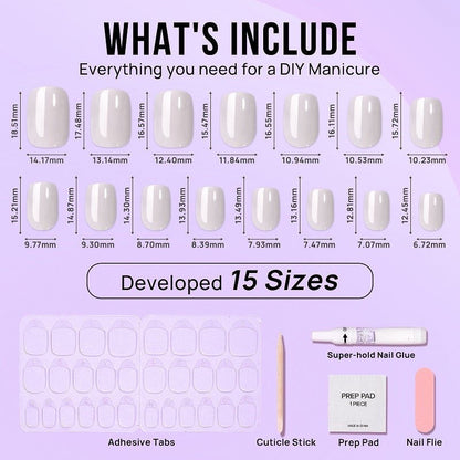 Classic Pearl White Short Square Nails - Press On Nails | Long Lasting & Reusable