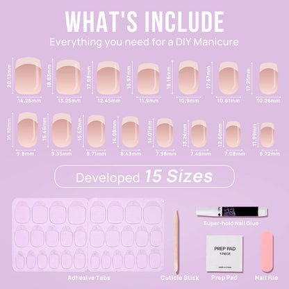 Classic French Square Nails - Press On Nails | Long Lasting & Reusable