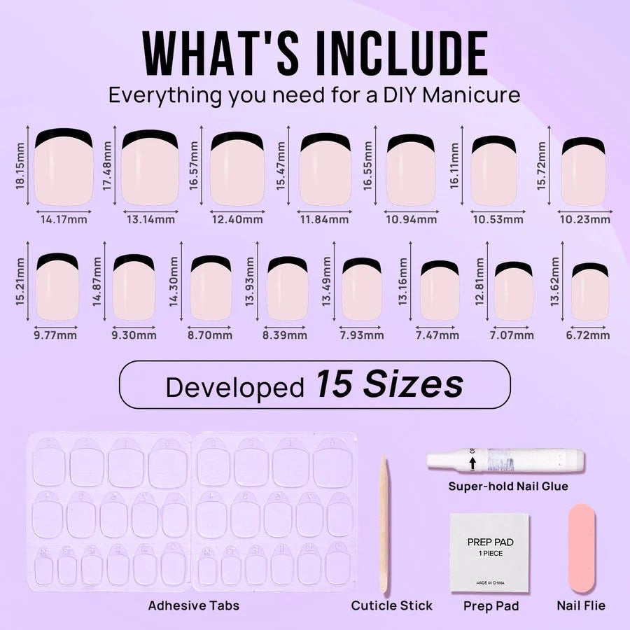 Classic Black French Square Nails - Press On Nails | Long Lasting & Reusable