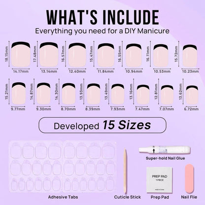 Classic Black French Square Nails - Press On Nails | Long Lasting & Reusable