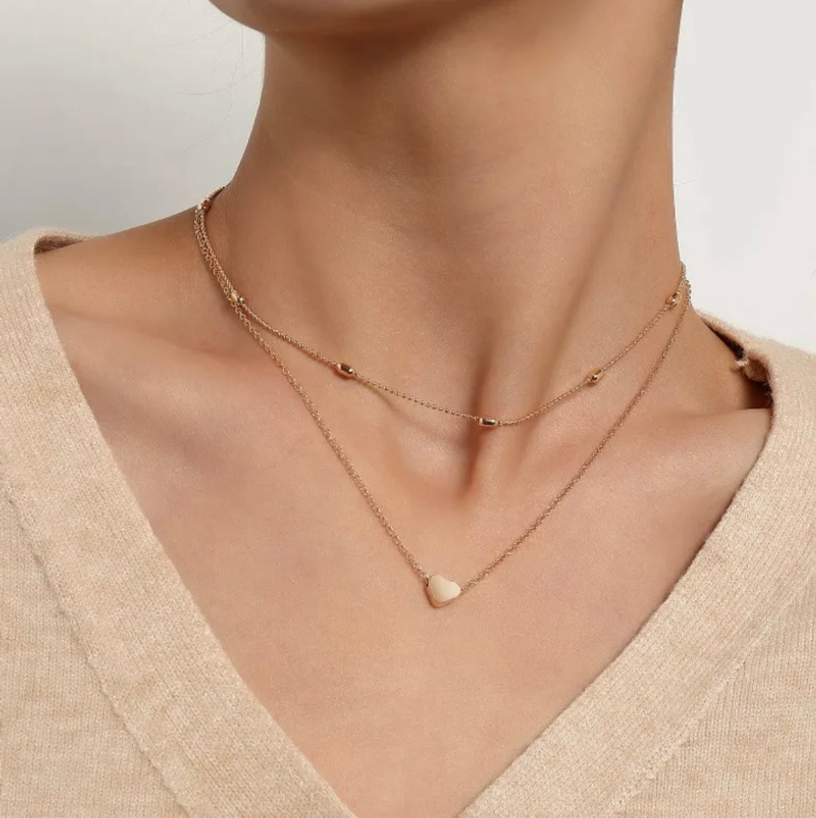 Layered Heart Necklace - Love