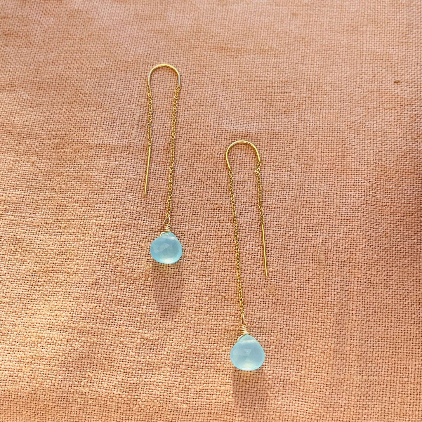 AQUA CHALCEDONY THREADER EARRINGS