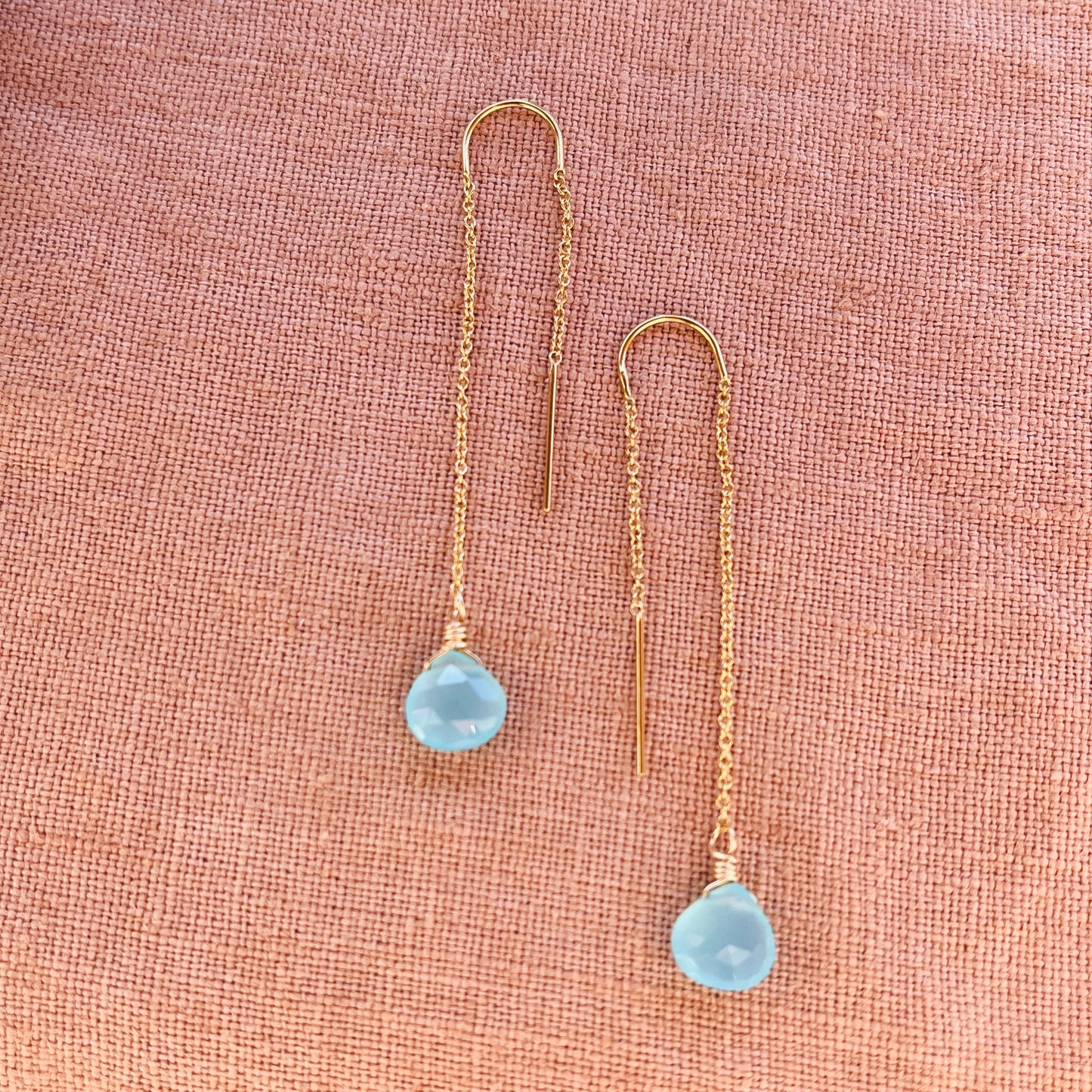 AQUA CHALCEDONY THREADER EARRINGS