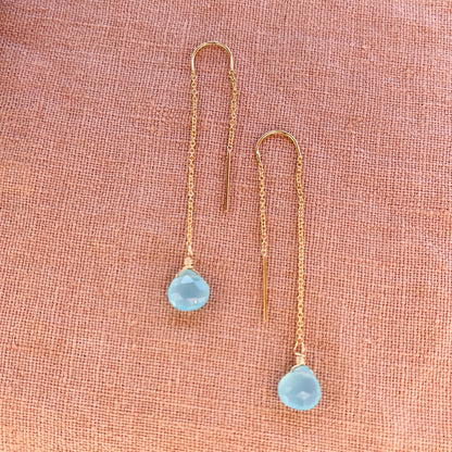 AQUA CHALCEDONY THREADER EARRINGS