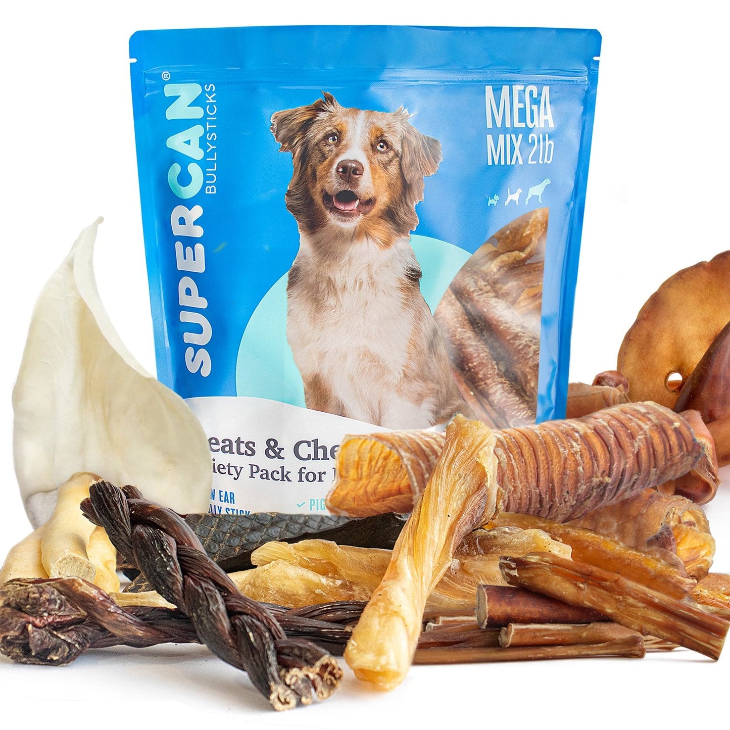 Pork and Beef Mega Mix Dog Chews- Variety Pack-2 lb Bag