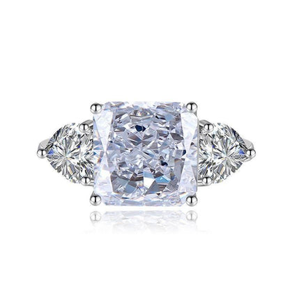 Multicolor Ice Flower Cut Square CZ Adjustable Ring, 10*10mm 8A Main Cubic Zirconia, Two Heart Side CZ, Dainty Luxe