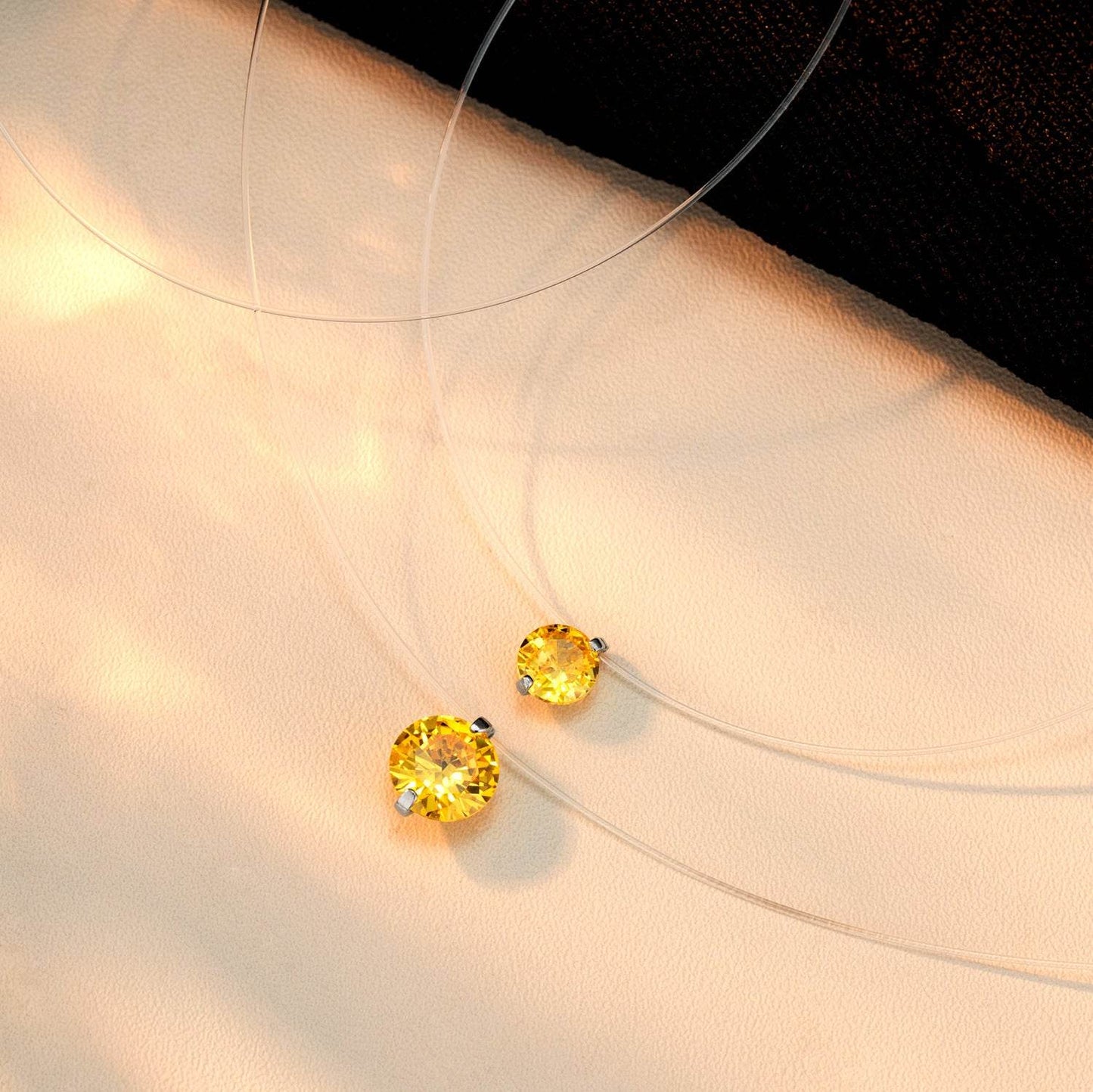 S925 Multicolor Mermaid Tear Floating CZ Necklace, Sterling Silver Invisible Fishing Line 6-8mm Cubic Zirconia Pendant, 40+5cm Adjustable Dainty Minimalist Choker