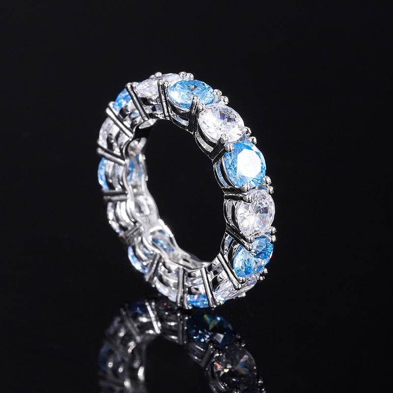 S925 Geometric Stackable Band CZ Ring, 5mm Cubic Zirconia, Sterling Silver Retro Statement Ring for Men and Women