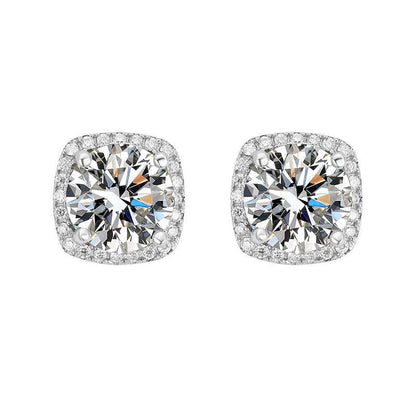 S925 Magnetic Multicolor Moissanite Square Halo Stud Earrings for Men Women,  0.5/1ct Round Cut, Inlaid Magnetic Earrings Non-Piercing Clip On Stud Earring
