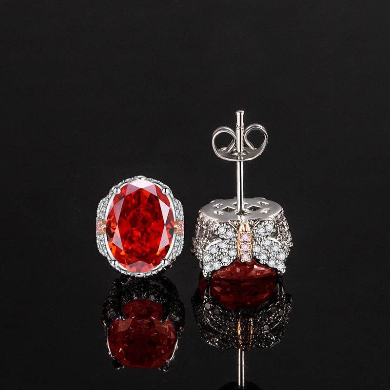 Multicolor Ice Flower Cut Oval CZ Stud Earrings, 7*9mm 8A Cubic Zirconia, S925 Silver Needle, Two-Tone Pave CZ Halo, Dainty Luxe