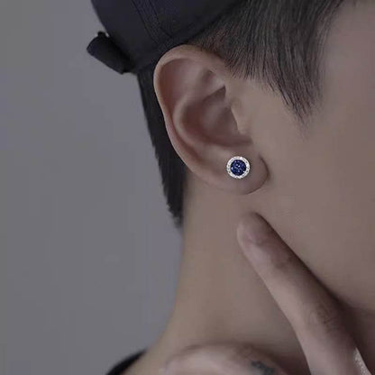 Multicolor Crystal Cluster Magnetic Round Halo Stud Earrings for Men Women, 6mm Round Crystal Inlaid Magnetic Earrings Non-Piercing Clip On Stud Earring