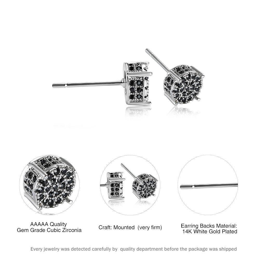 Multicolor Iced Out CZ Micro Pave Round Stud Earrings for Men Women, Hiphop 4-Prong 5A Cubic Zirconia Bling Fashion Studs, 14k White Gold Post
