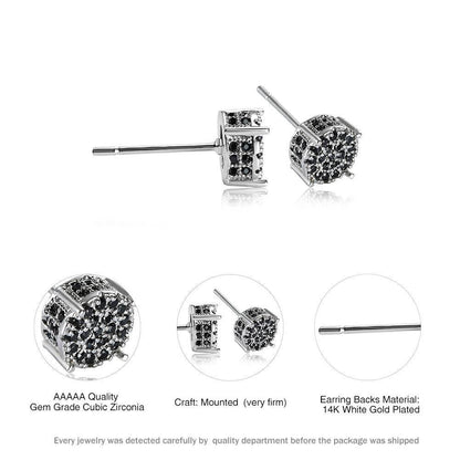 Multicolor Iced Out CZ Micro Pave Round Stud Earrings for Men Women, Hiphop 4-Prong 5A Cubic Zirconia Bling Fashion Studs, 14k White Gold Post