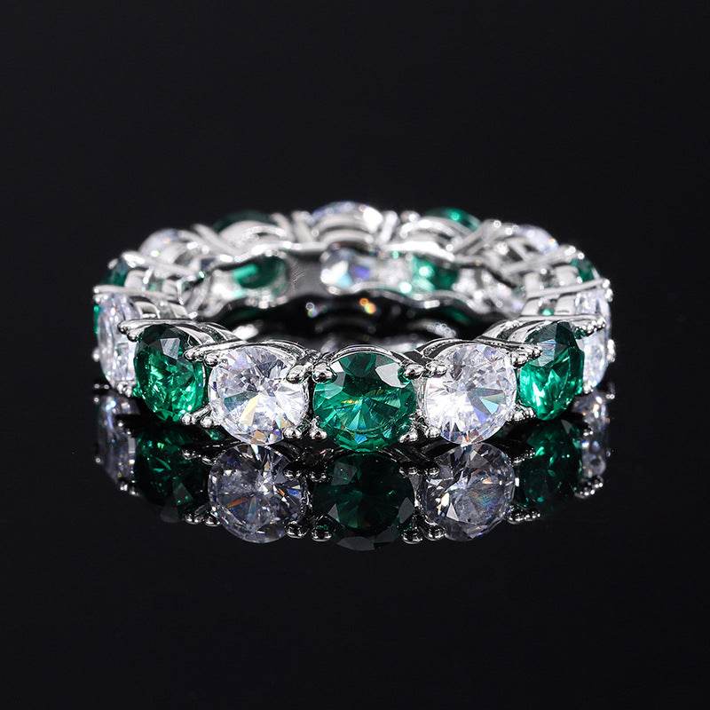 S925 Geometric Stackable Band CZ Ring, 5mm Cubic Zirconia, Sterling Silver Retro Statement Ring for Men and Women