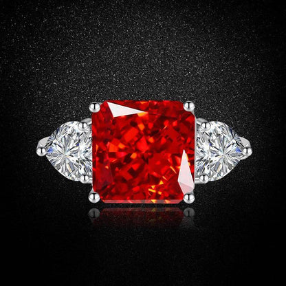 Multicolor Ice Flower Cut Square CZ Adjustable Ring, 10*10mm 8A Main Cubic Zirconia, Two Heart Side CZ, Dainty Luxe