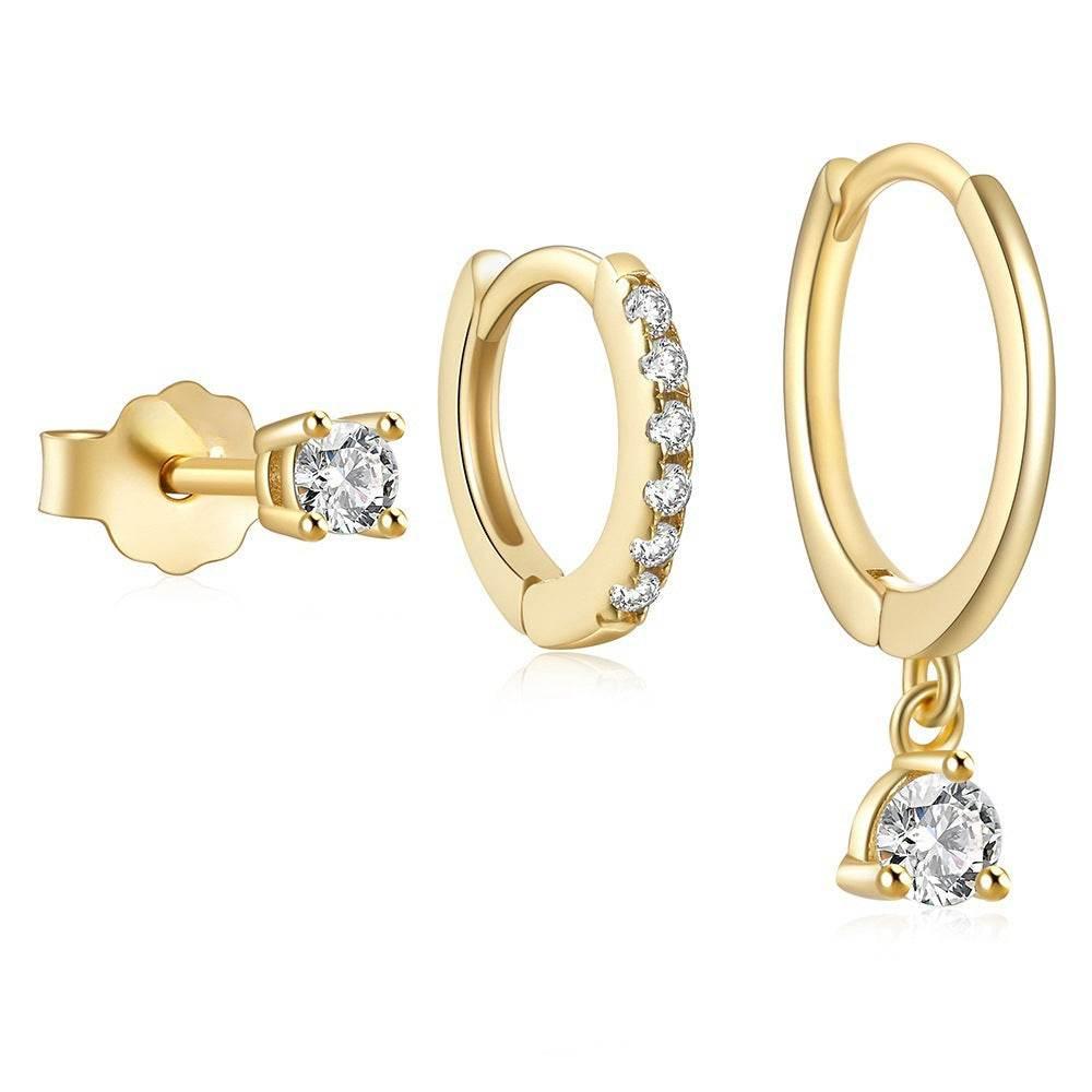 3 Pieces Twinkle Charm LuxeHoop & Stud Earring Set with Zircon, 18k Gold Plated Ear Studs and Drops, Stacked Lobe Pretty Studs Cartilage Earrings