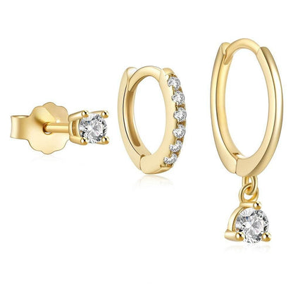 3 Pieces Twinkle Charm LuxeHoop & Stud Earring Set with Zircon, 18k Gold Plated Ear Studs and Drops, Stacked Lobe Pretty Studs Cartilage Earrings
