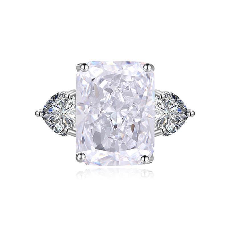 Multicolor Ice Flower Cut CZ Adjustable Ring, 10*14mm 5A Main Cubic Zirconia, Two Heart Side CZ, Dainty Luxe