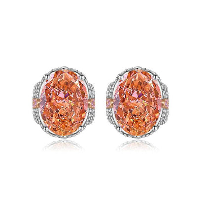 Multicolor Ice Flower Cut Oval CZ Stud Earrings, 7*9mm 8A Cubic Zirconia, S925 Silver Needle, Two-Tone Pave CZ Halo, Dainty Luxe