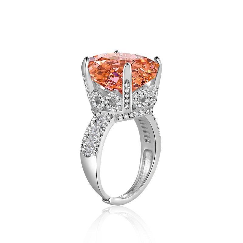 Multicolor Ice Flower Cut Oval CZ Adjustable Ring, Triple Pave Band, 12*16mm 5A Cubic Zirconia, 4 Color Options, Dainty Luxe