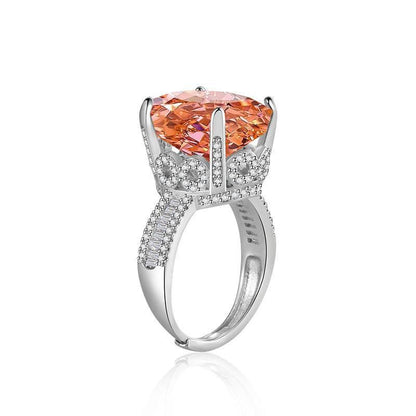 Multicolor Ice Flower Cut Oval CZ Adjustable Ring, Triple Pave Band, 12*16mm 5A Cubic Zirconia, 4 Color Options, Dainty Luxe