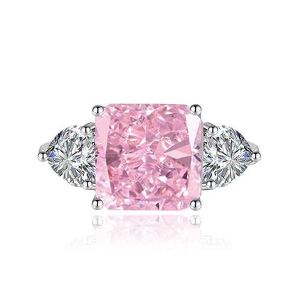 Multicolor Ice Flower Cut Square CZ Adjustable Ring, 10*10mm 8A Main Cubic Zirconia, Two Heart Side CZ, Dainty Luxe