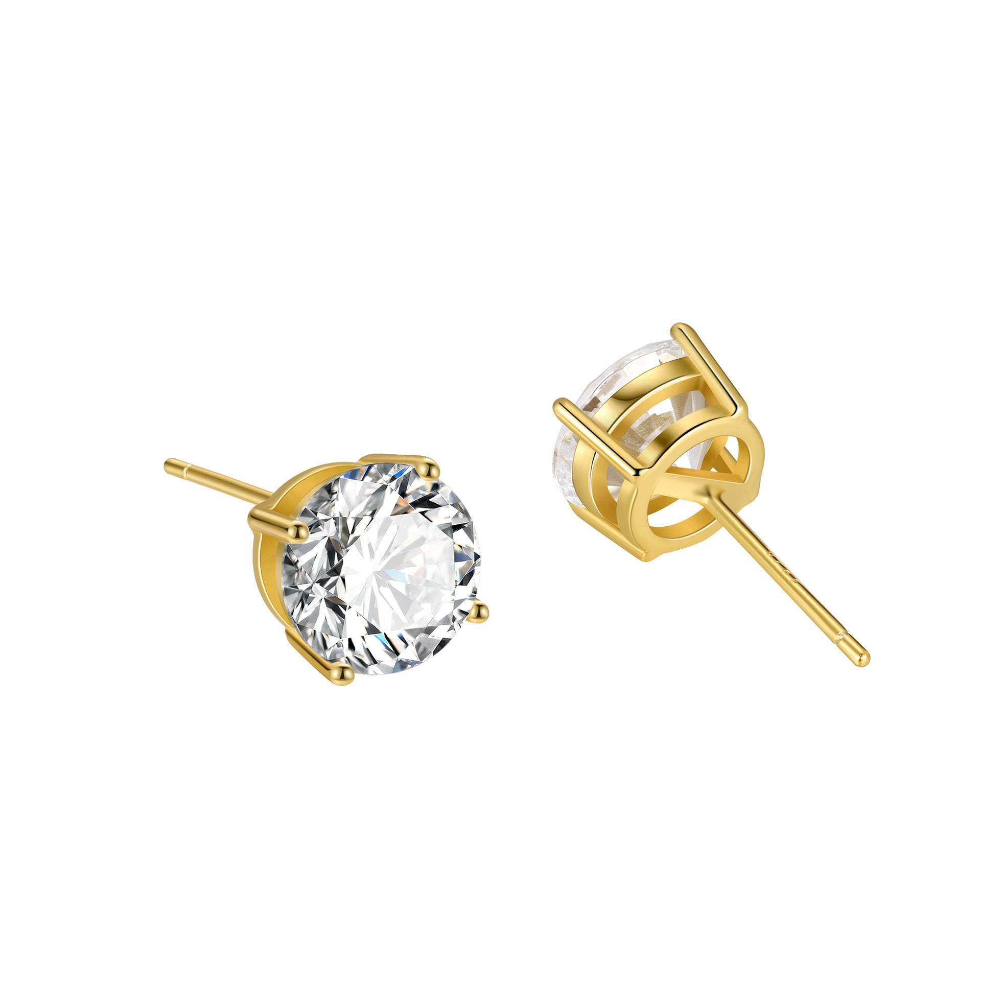 S925 Dazzling Classic 4-Prong CZ Stud Earrings, 2-8mm Round Cubic Zirconia Sterling Silver Earrings, 4 Color Options, Unisex Men Women Daily