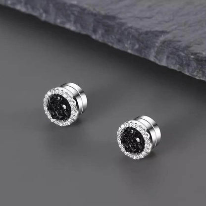 Multicolor Crystal Cluster Magnetic Round Halo Stud Earrings for Men Women, 6mm Round Crystal Inlaid Magnetic Earrings Non-Piercing Clip On Stud Earring