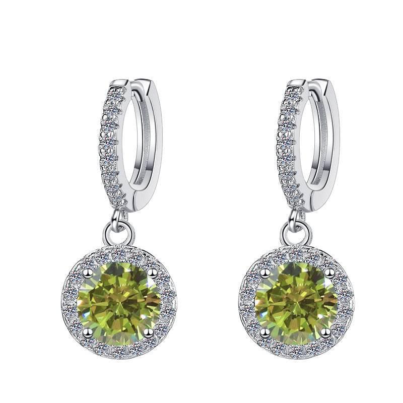 S925 Colorful Moissanite/CZ Round Halo Drop Earrings, 1ct D-Grade VVS Certificate, Hypoallergenic Sterling Silver Gift
