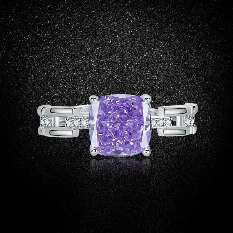 Multicolor Ice Flower Cut Square CZ Adjustable Ring, 8*8mm 5A Cubic Zirconia, 6 Color Options, Dainty Luxe