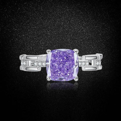 Multicolor Ice Flower Cut Square CZ Adjustable Ring, 8*8mm 5A Cubic Zirconia, 6 Color Options, Dainty Luxe