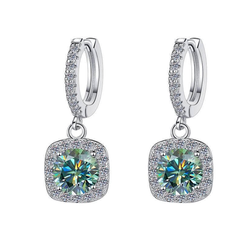 S925 Colorful Moissanite Halo Earrings with Pavé-Set Halo & Hoop, VVS1 Certified, 12 Vibrant Colors , Sterling Silver