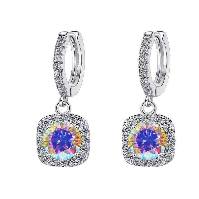S925 Colorful Moissanite Halo Earrings with Pavé-Set Halo & Hoop, VVS1 Certified, 12 Vibrant Colors , Sterling Silver