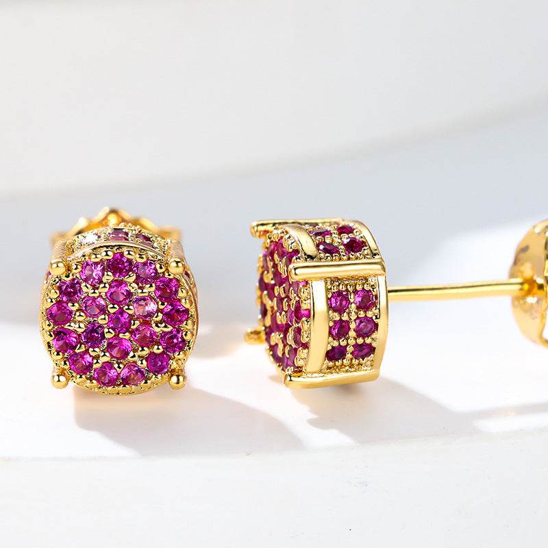 Multicolor Iced Out CZ Micro Pave Round Stud Earrings for Men Women, Hiphop 4-Prong 5A Cubic Zirconia Bling Fashion Studs, 14k White Gold Post