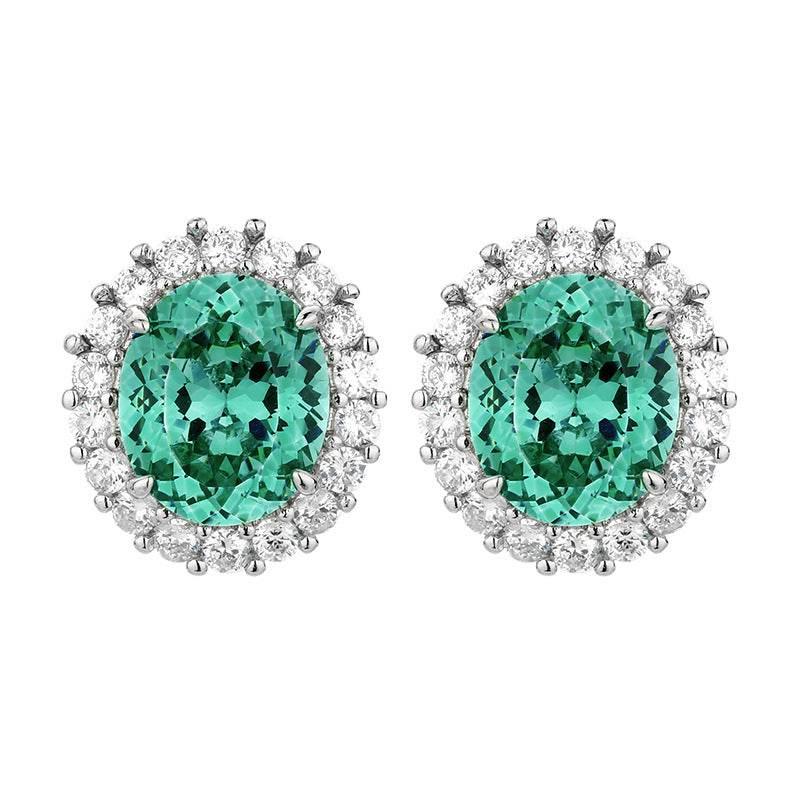 Nest Cut Para Green Oval CZ Halo Jewelry Set, 5A Cubic Zirconia, White Gold Necklace, Earrings, Adjustable Ring, Dainty Luxe