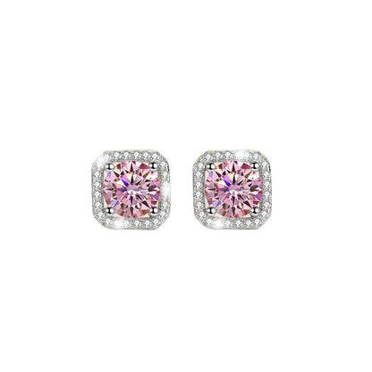 S925 Colorful Moissanite/CZ Square Halo Earrings, 0.5-1ct D-Grade VVS Certificate, Hypoallergenic Sterling Silver Jewelry Gift