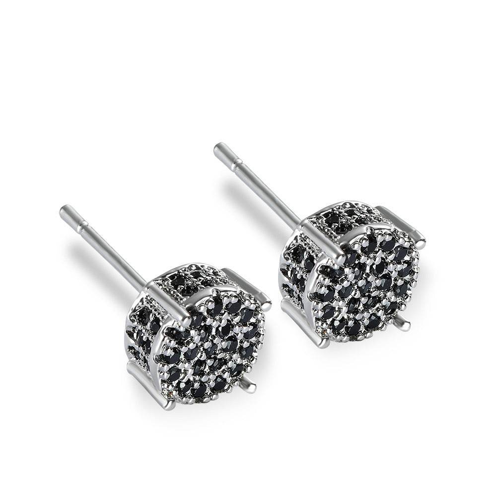 Multicolor Iced Out CZ Micro Pave Round Stud Earrings for Men Women, Hiphop 4-Prong 5A Cubic Zirconia Bling Fashion Studs, 14k White Gold Post