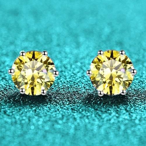 S925 Colorful Moissanite & CZ Classic 6-Prong Stud Earrings For Men Women Gift, 10 Color 0.5-2ct D-Grade VVS Certificated Moissanite Sterling Silver Studs