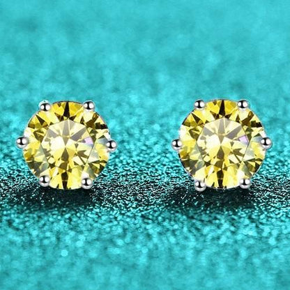 S925 Colorful Moissanite & CZ Classic 6-Prong Stud Earrings For Men Women Gift, 10 Color 0.5-2ct D-Grade VVS Certificated Moissanite Sterling Silver Studs