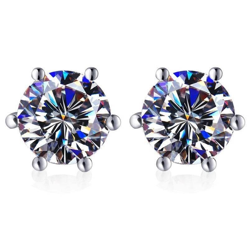 S925 Colorful Moissanite & CZ Classic 6-Prong Stud Earrings For Men Women Gift, 10 Color 0.5-2ct D-Grade VVS Certificated Moissanite Sterling Silver Studs